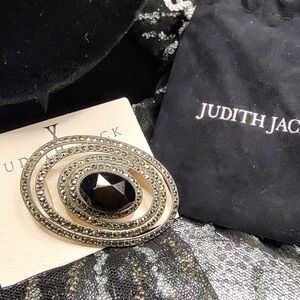 Judith Jack Marcasite Black Onyx Sterling Silver Brooch Pin!